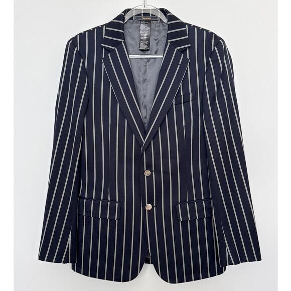 Crombie 2000s Navy Pinstripe Wool Blazer Preppy Chic 38R - Picture 3 of 12